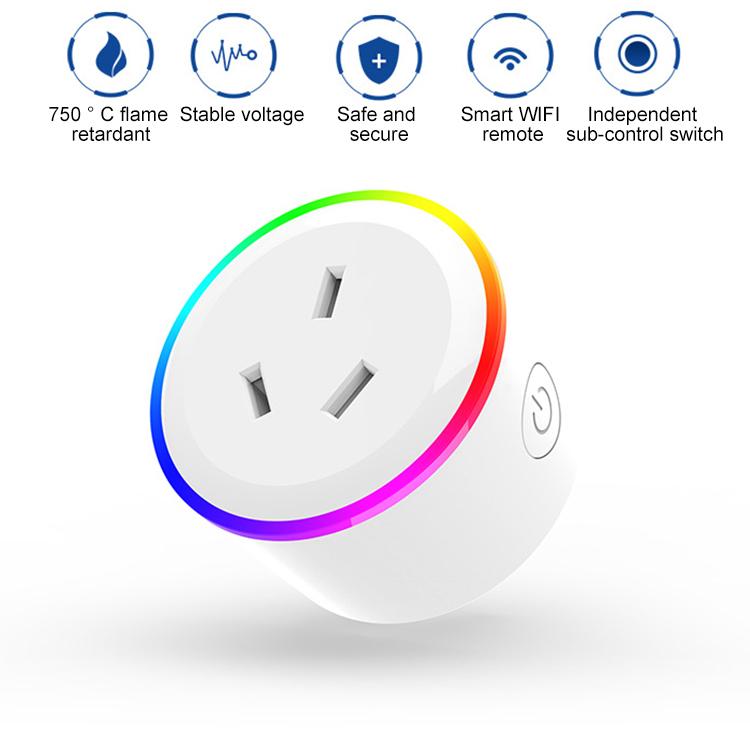 Умная розетка 10А RGB Сценарный свет Управление через WiFi, работает с Alexa, Google Home и IFTTT, AC 100-240В, вилка AU