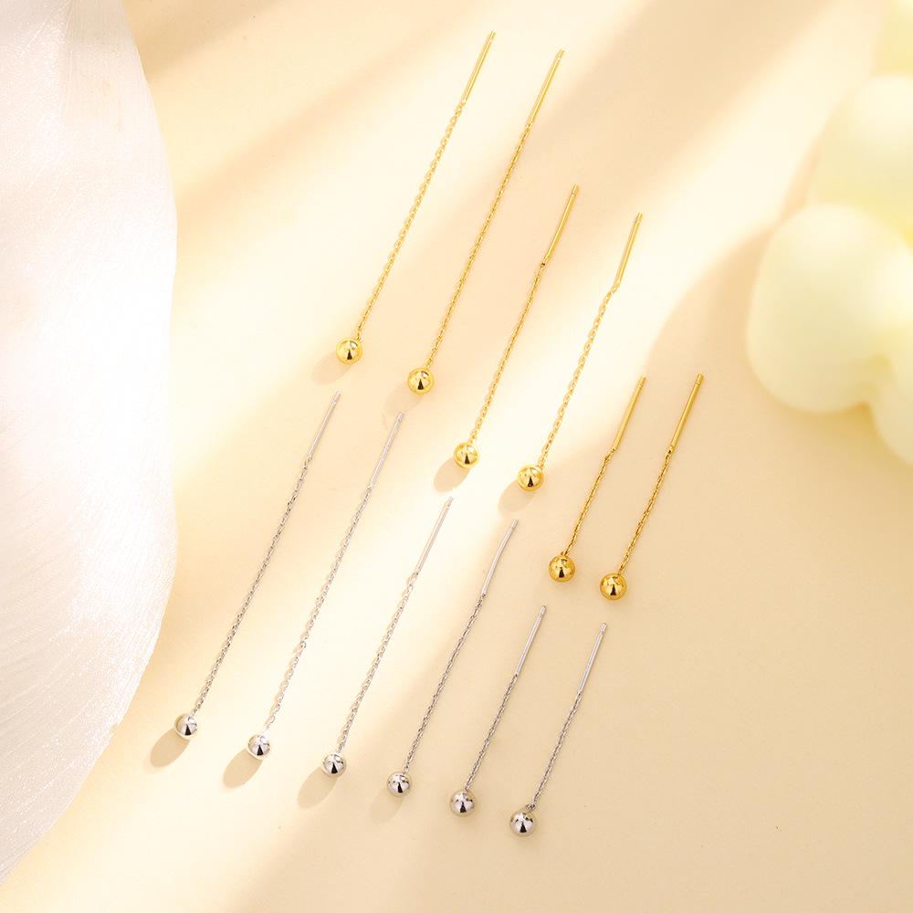 Серьги-бусины фасоль круглые: Модный короткий стиль с цепочкой-подвеской в виде сердца и звезды