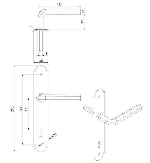 ALBA door handle with key plate 90mm BLACK