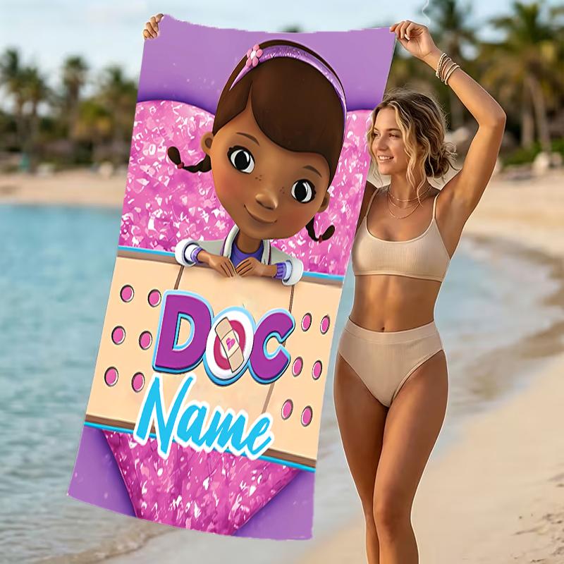 Customizable personalized beach towels Doc McStuffins themed designs.Suitable for the beach, yoga, sports;ideal as beach accessories