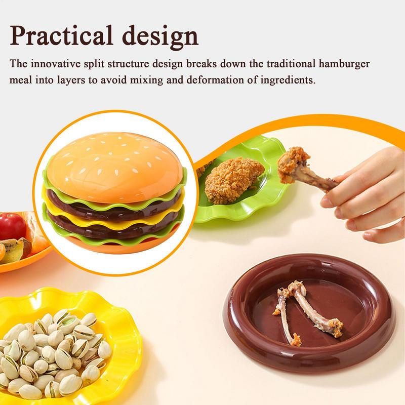 Stackable Hamburger Plate Set Burger 6 Layers Mini Dinner Plate High Value Bone Spit Plate Funny Sauce Containers Table Decor