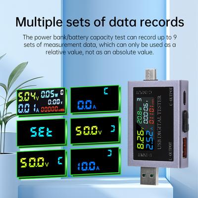 USB+Type-C Многофункциональный измеритель напряжения/тока/мощности IPS цветной экран Тестер емкости Поддержка PD3.0/PPS/QC3.0/AFC/PE