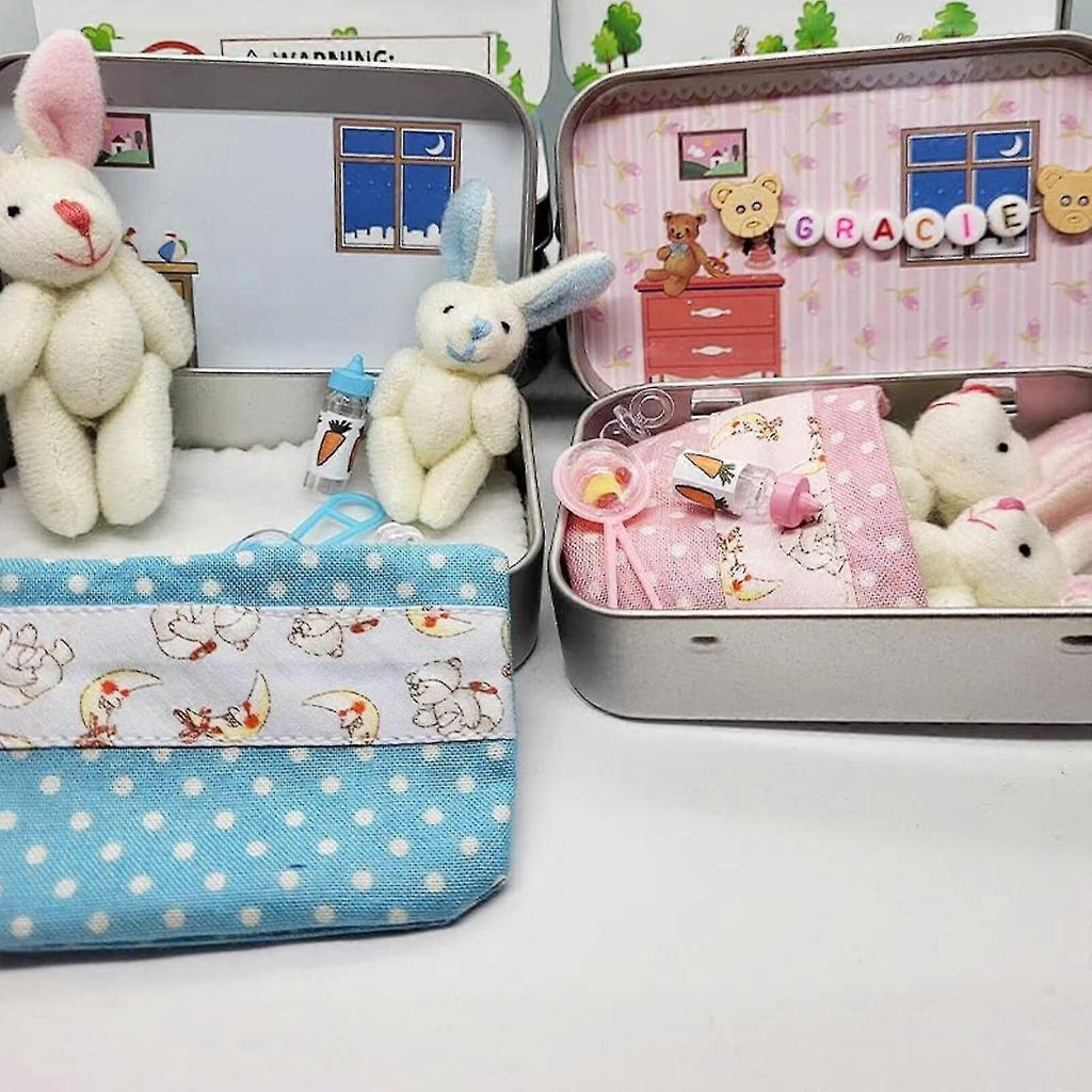 Pocket Tiny Rabbit In A Tin Box Stuffed Doll Plush Toy Easter Bunny Kids Gift,hw