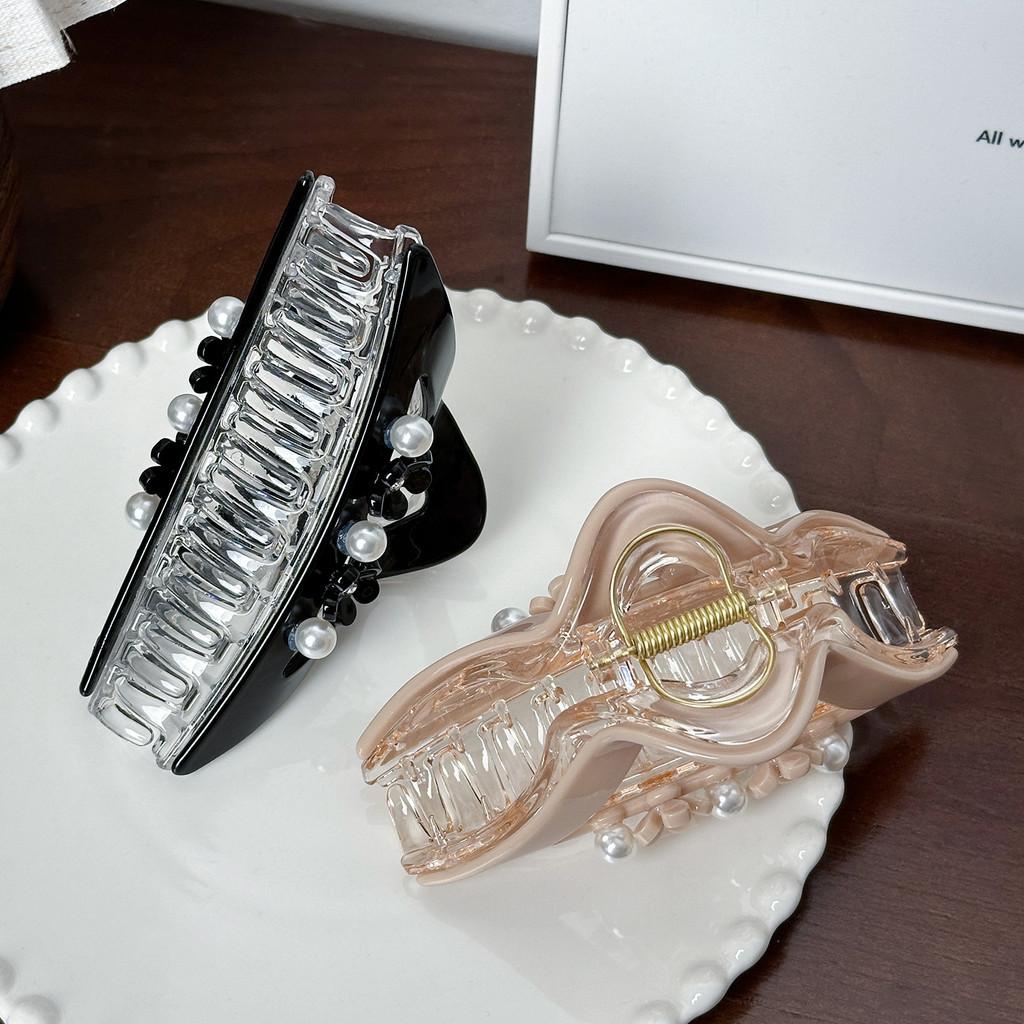 Stylish Pearl And Rhinestone Large Hair Claw Clip Perfect For Elegant Looks Updos And