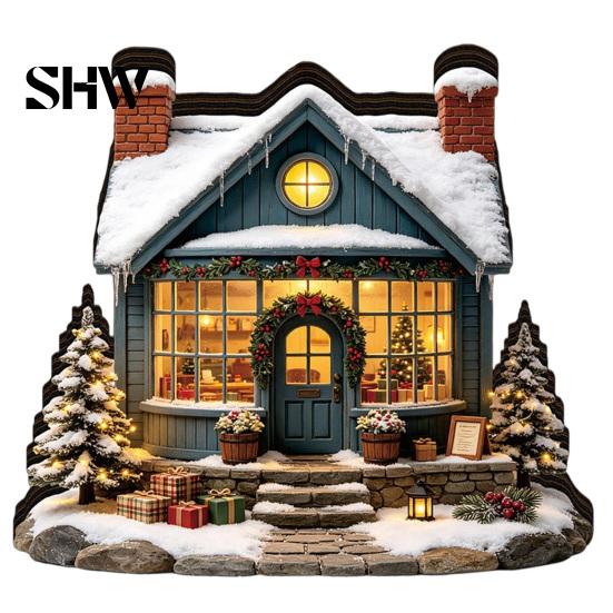 Durable Decorative Accents Christmas Glowing House Ornament, LED Wooden Tabletop Decor for DIY Craft Ornaments Holiday Village Display, Light Up Party