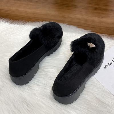 T43 флисовые утепленные пушистые туфли зима 2025 новинка хлопковые туфли на одной педали платформа пушистые туфли