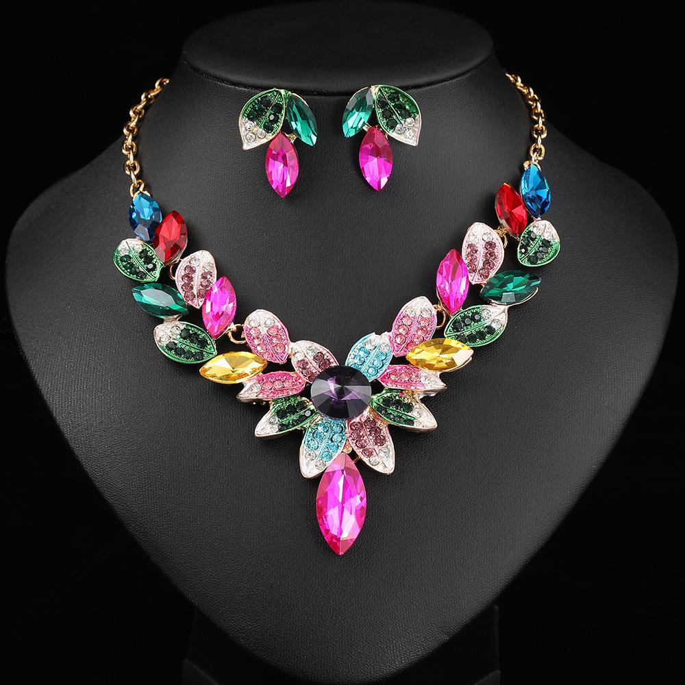 Женские цветочные ожерелья серьги ювелирные наборы свадебные аксессуары для невесты