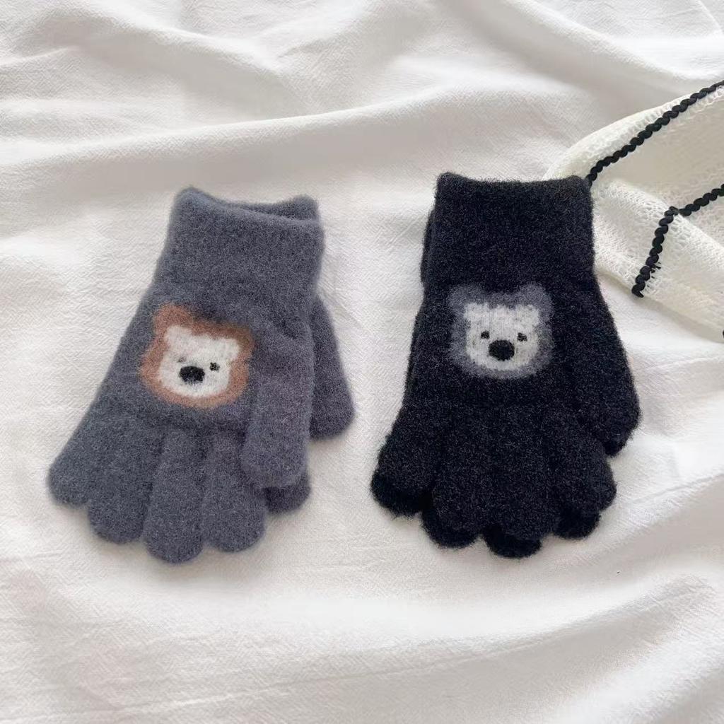 Children's Cartoon Bear Gloves for Winter Warmth New Five Finger Full Finger and Two Finger Warm Gloves for Boys