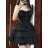 Ballet Waist Suspender Dress Women's Summer Casual Black Short Small Princess Fluffy Cake Dress