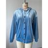Women Hooded Button Front Cardigan Long Sleeve Loose Casual Lightweight Outerwear With Drawstring