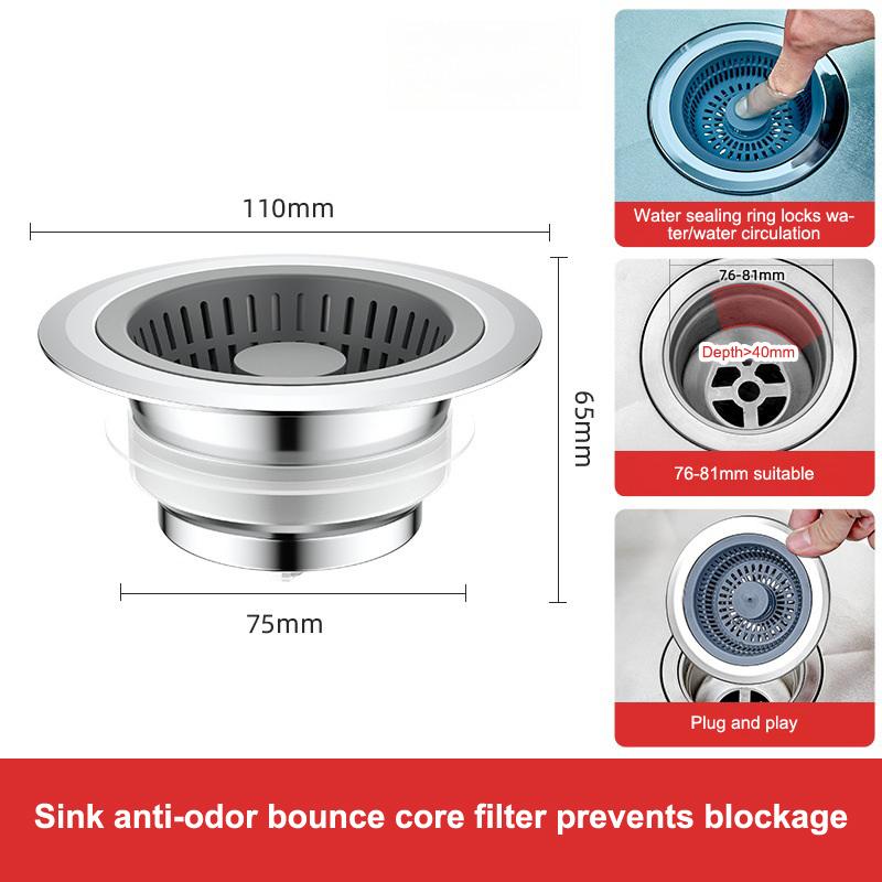Kitchen Sink Strainers With Handle Stopper Sink Drain Basket Stainless Steel Mesh Filter Waste Hole Trap Strainer