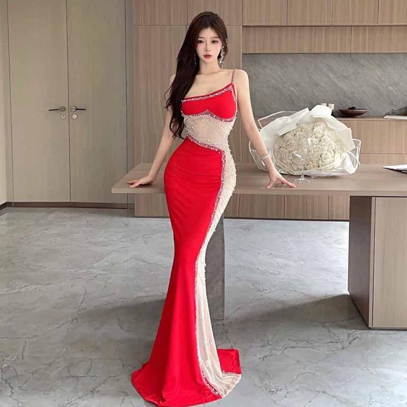 Женское облегающее платье-сетка Celebrity Hot Diamond Splicing