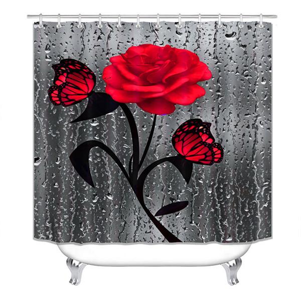 Новая занавеска для душа с принтом розы, нескользящие коврики и коврики для ванной комнаты, чехол на сиденье для унитаза, декор для ванной комнаты, аксессуары для ванной комнаты