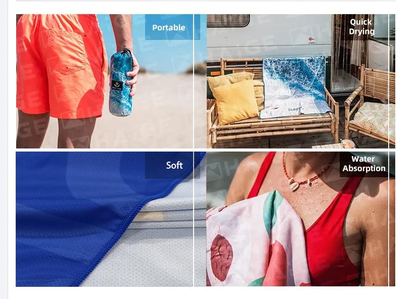 Custom Printing Water Absorbent Quick Drying Personalized Color Microfiber Custom Printed Microfiber Beach Towel