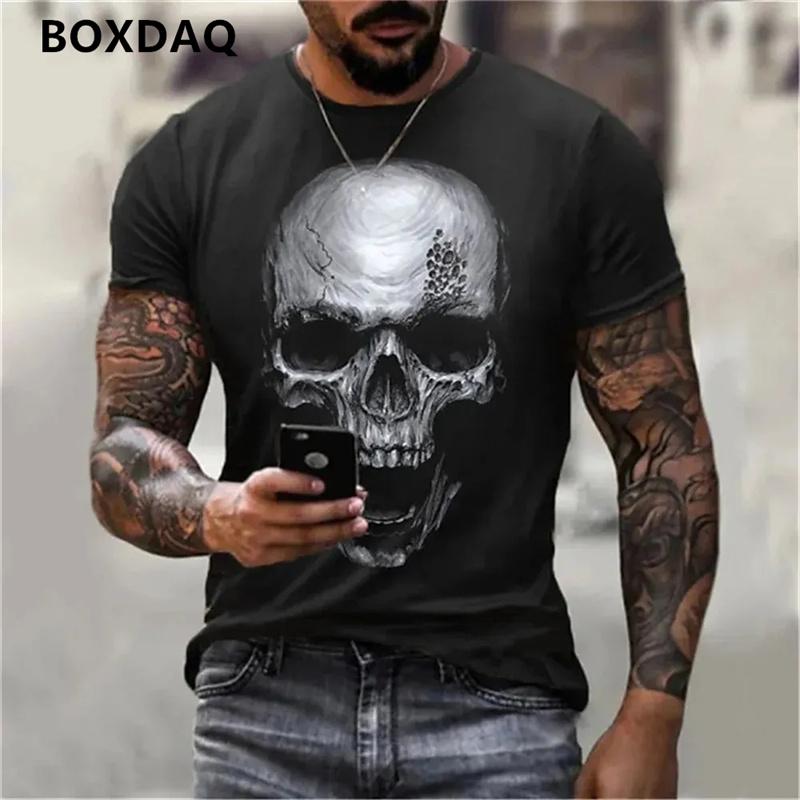 Summer New T-Shirts For Men Round-Neck T Shirt 3d Skull Graphic Print Tee Short Sleeve Fashion Casual Loose Men's Clothing