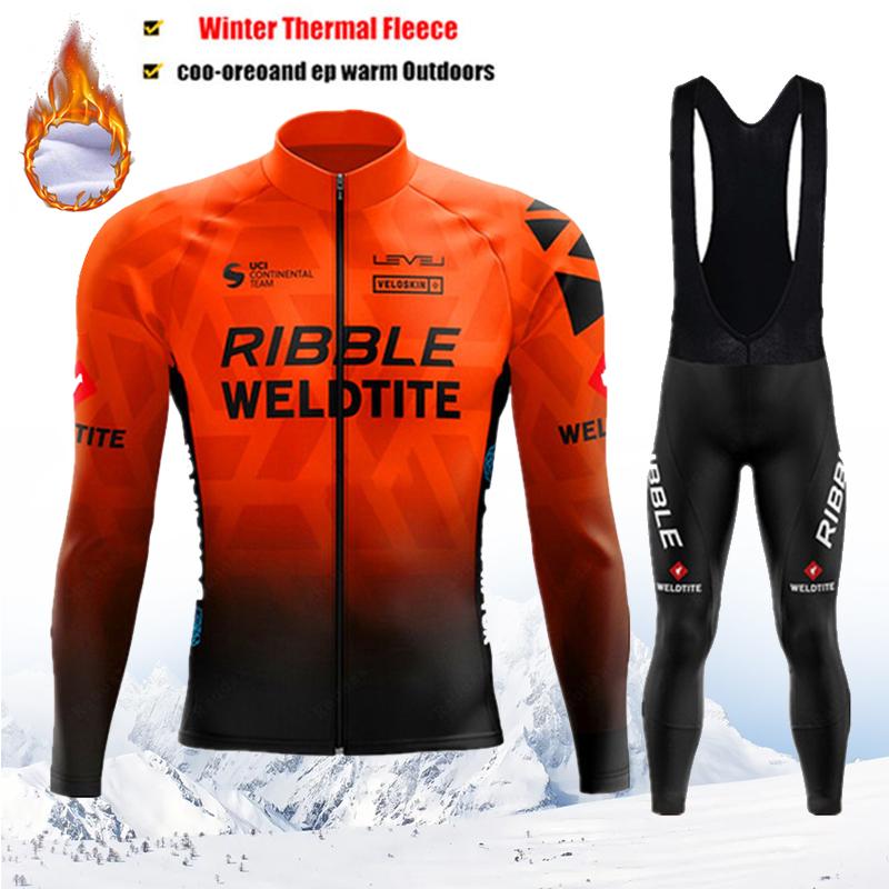 2025 Pro Team Winter Cycling Jerseys Set Yellow Long Sleeve Thermal Fleece Bicycle Clothing Keep Warm Bike Wear Suit Sportswear