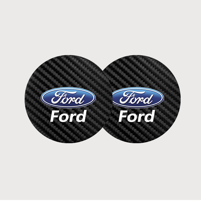 2Pcs Carbon Fiber Coaster Car Water Cup Anti-slip Pad Mat Auto Interior For Ford ST-line Focus Puma Kuga MK2 Fiesta x5 Mondeo F-150