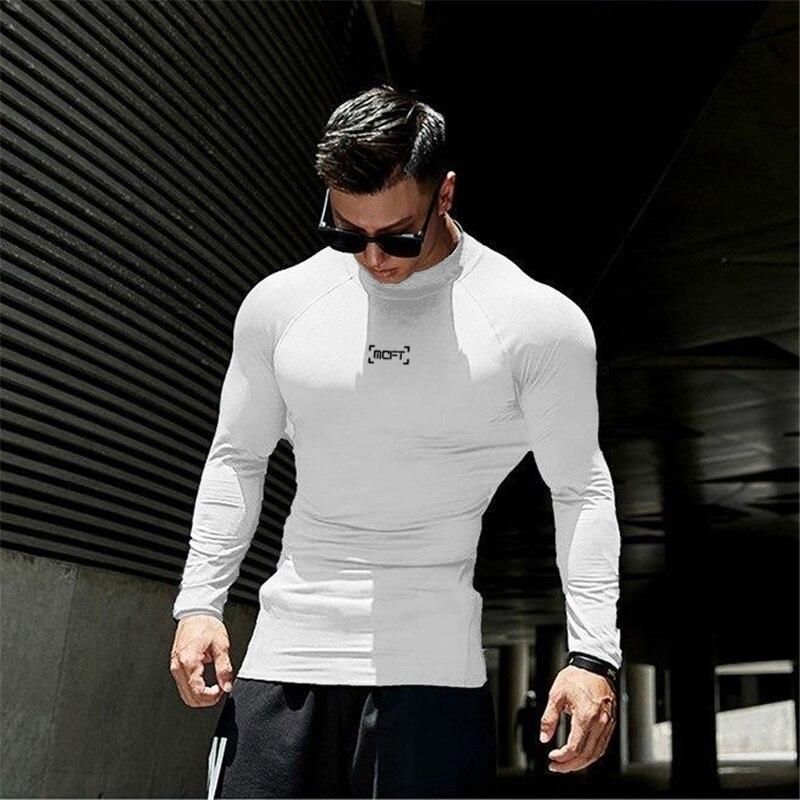 Muscleguys Весенне-осенняя новая мужская простая футболка с высоким воротом и длинными рукавами, облегающий свитер для бега для фитнеса