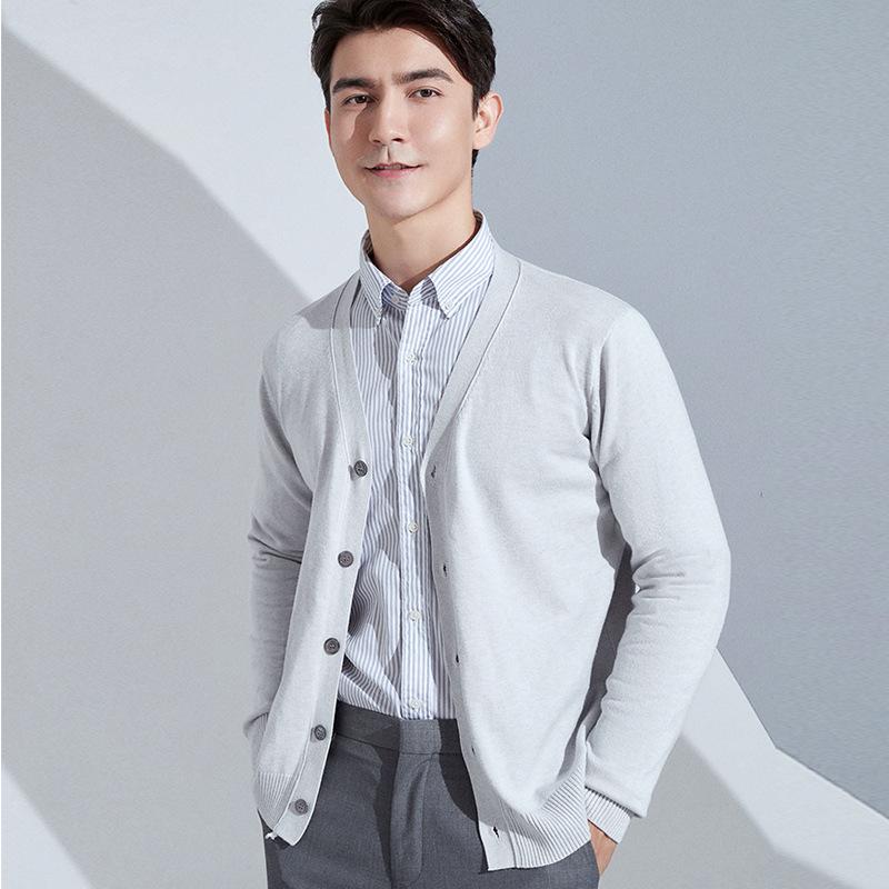 Вязаный кардиган мужской короткий однотонный свитер-куртка деловой V-образный вырез базовая рубашка весна и осень годы осень и зима тренд