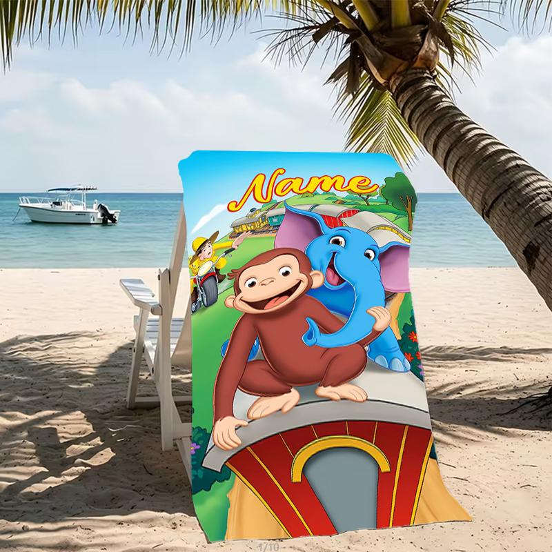 Customizable personalized beach towels Curious George themed designs.Suitable for the beach, yoga, sports;ideal as beach accessories