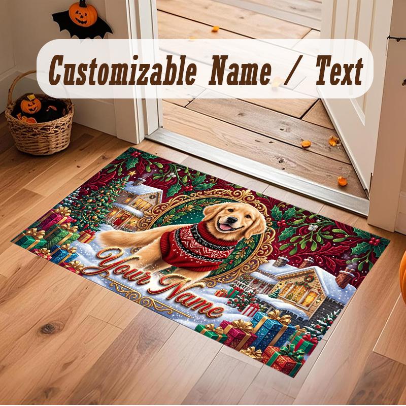 Christmas Theme Soft Crystal Velvet Rug Custom Name & Text Print Non Slip Floor Rug for Bedroom Living Room