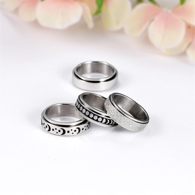 stainless steel ring ring Compatible with metal allergies men's unisex rotatable 4 piece set star moon simple adult cool Popularity boyfriend