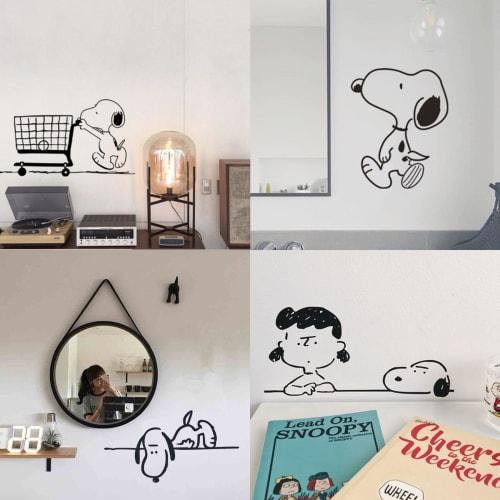 Popular Cute Snoopy Wall Stickers, 12-Piece Set, Ins-Style Korean Style, Stylish Wallpaper, Room Decor, Living Room, Window, Bathroom, Toilet, Cute Sn