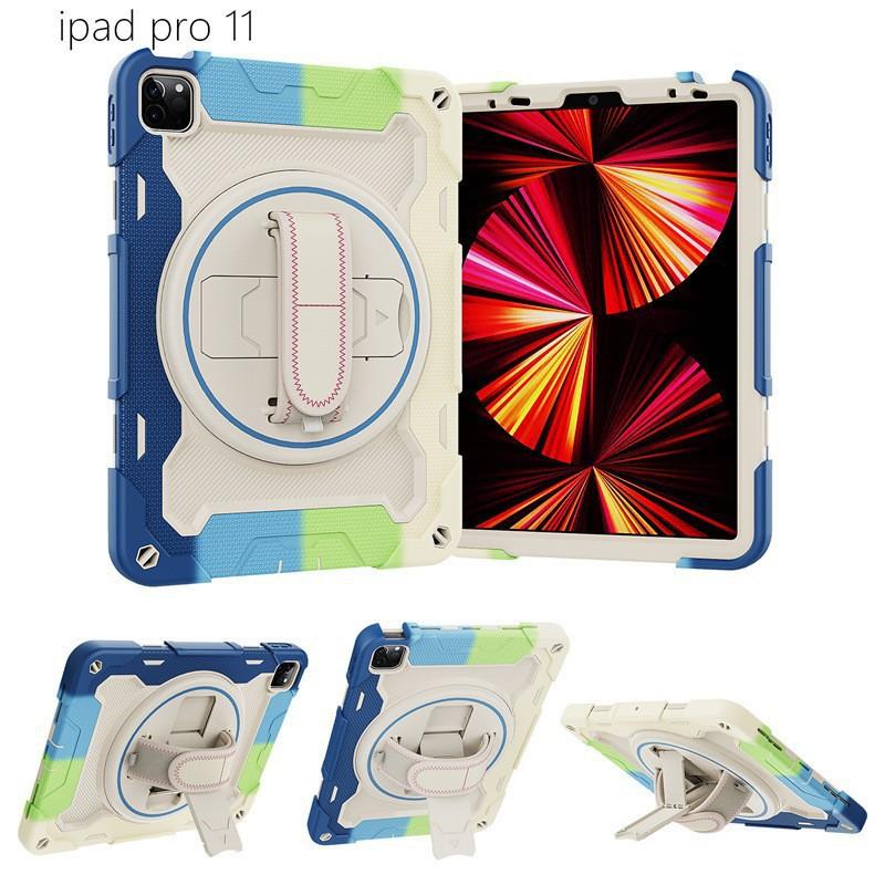 Silicone IPad Case With Rotating Stand Crossbody Strap Air 13 Pro 11 10.2 12.9 Inch - Shockproof Protective Cover