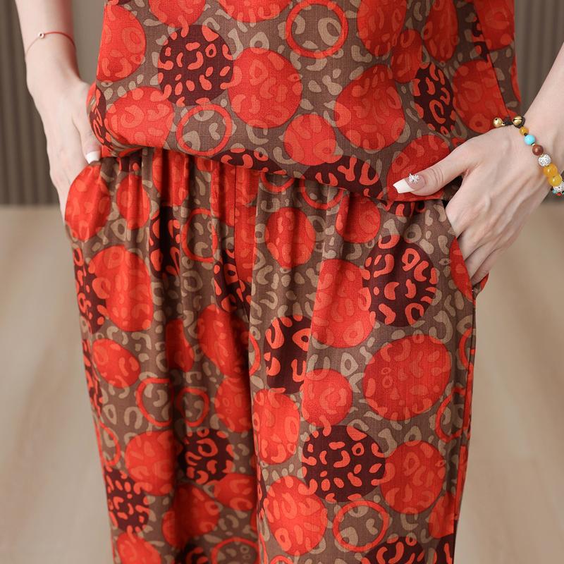 Летний женский комплект из двух предметов, большие размеры, элегантные широкие брюки из хлопка и льна, повседневная женская одежда