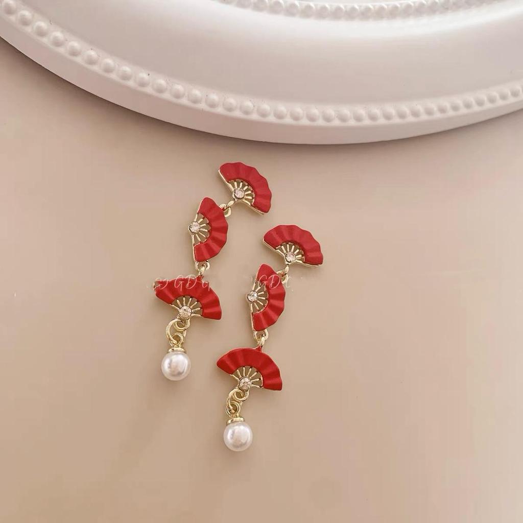 Серьги Ankola Red неправильной формы в форме веера для невест в стиле чонсам