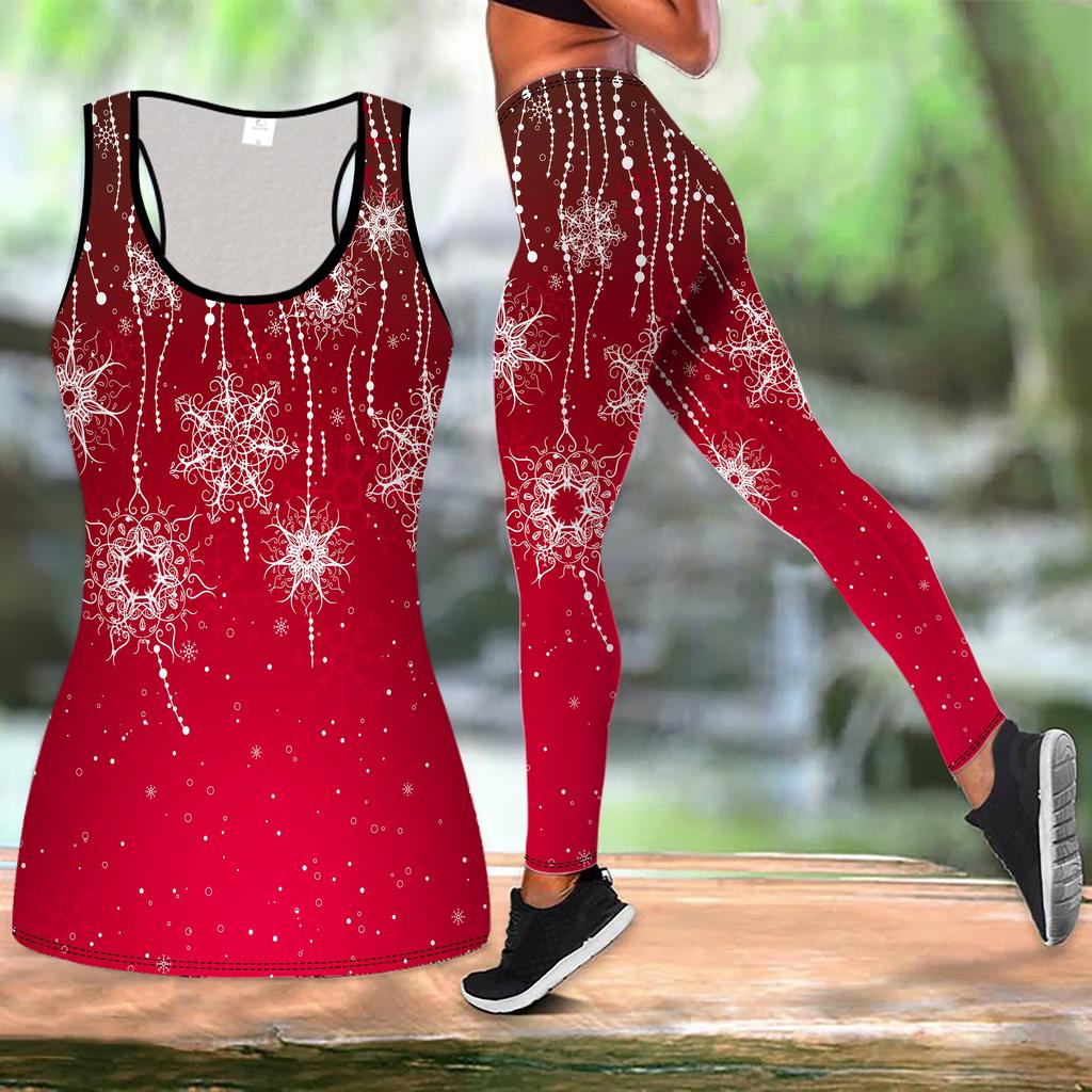 Праздничный принт Рождество Наряд для йоги для женщин Модные леггинсы для тренировок Фитнес Спортивный повседневный Набор для йоги Спортивный костюм