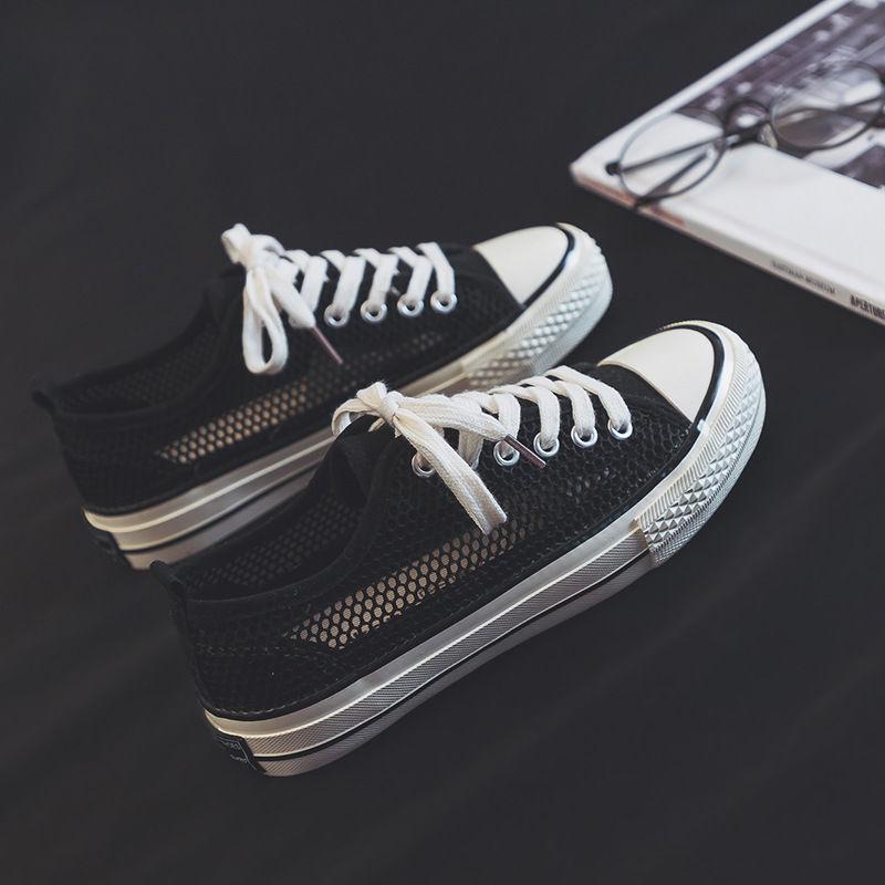 Летние новые сетчатые тонкие полые сетчатые парусиновые туфли женские повседневные спортивные студенческие дышащие