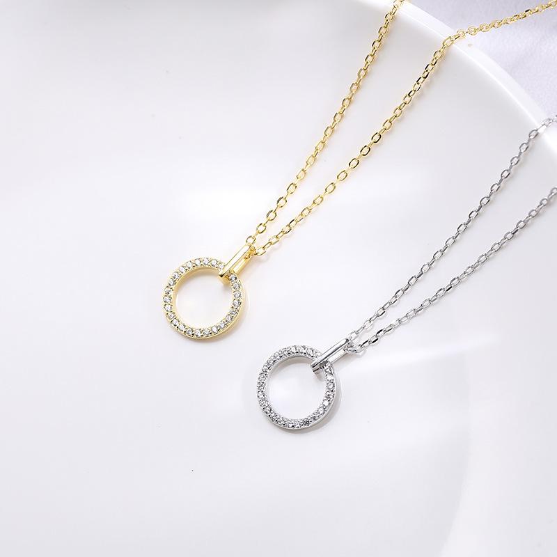 Fine Jewelry Necklaces 925 Sterling Silver Diamond Necklace Round Circle Zircon Pendant Gold Plated Necklace for Women