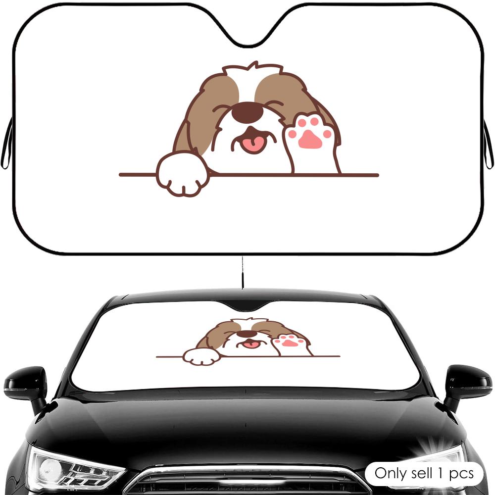 Cute Dog Waving Paw Sun Visor Car Windshield Sun Shade UV Protection Heat Insulation Cover Universal Sun Protector