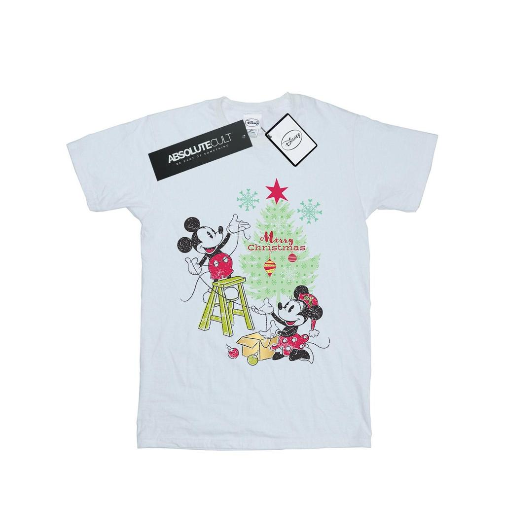 Disney Womens/Ladies Mickey And Minnie Christmas Tree Cotton Boyfriend T-Shirt
