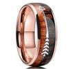 Fashion 8mm Men's Rose Gold Color Stainless Steel Arrow Rings for Men Women Inlaid Koa Wood Wedding Band Jewelry Drop Shipping