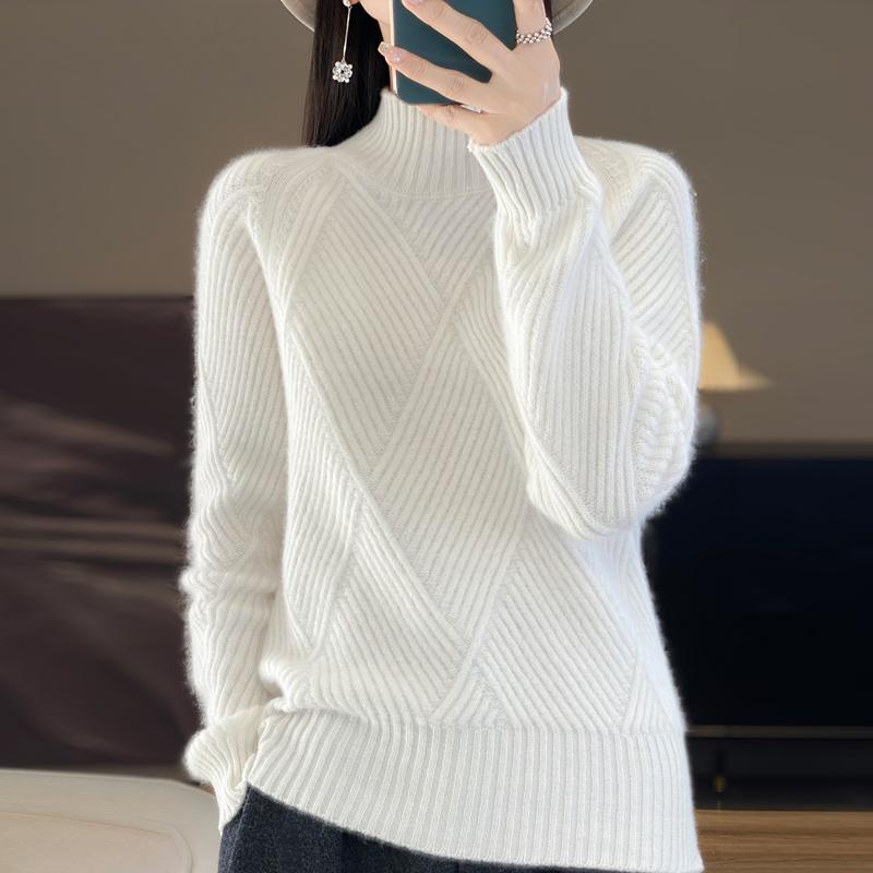 Женский кашемировый свитер Qinghe Cashmere 30% Кашемир 70% Шерсть Осенне-зимний кашемировый пуловер Мягкий и теплый