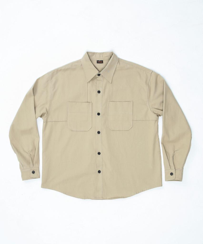 STAGE NAME Cotton Double Shoulder Work Oversized Shirt_Beige