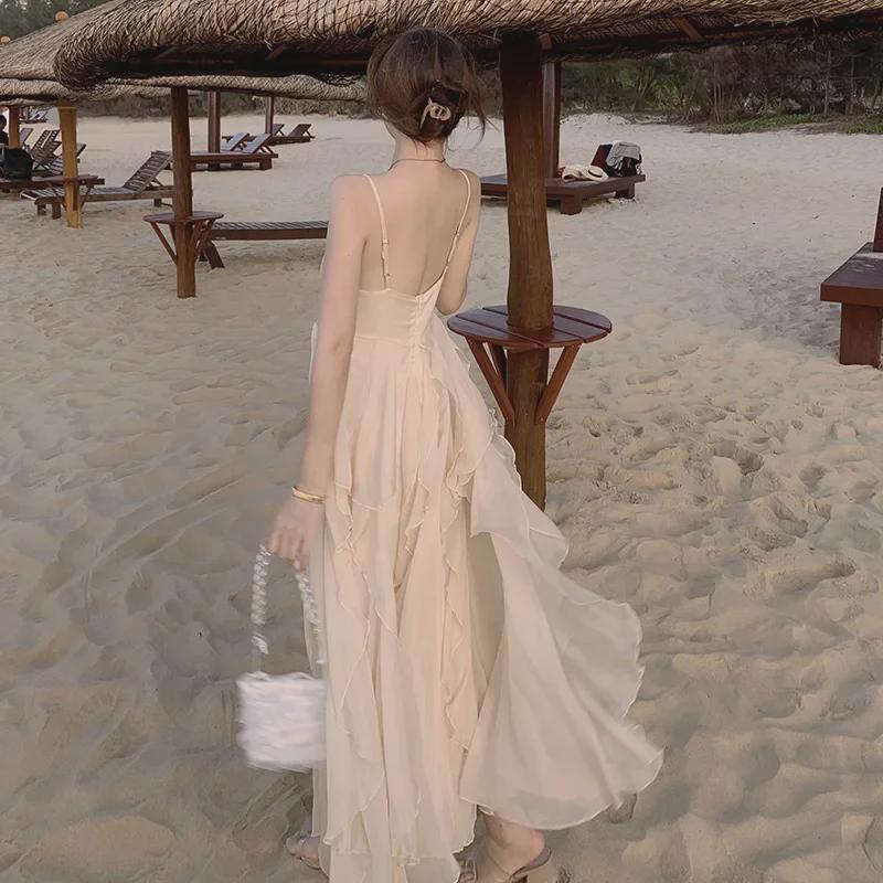 Женское летнее пляжное платье 2021 года из шифона - корейский стиль Fairy Seaside Holiday Maxi