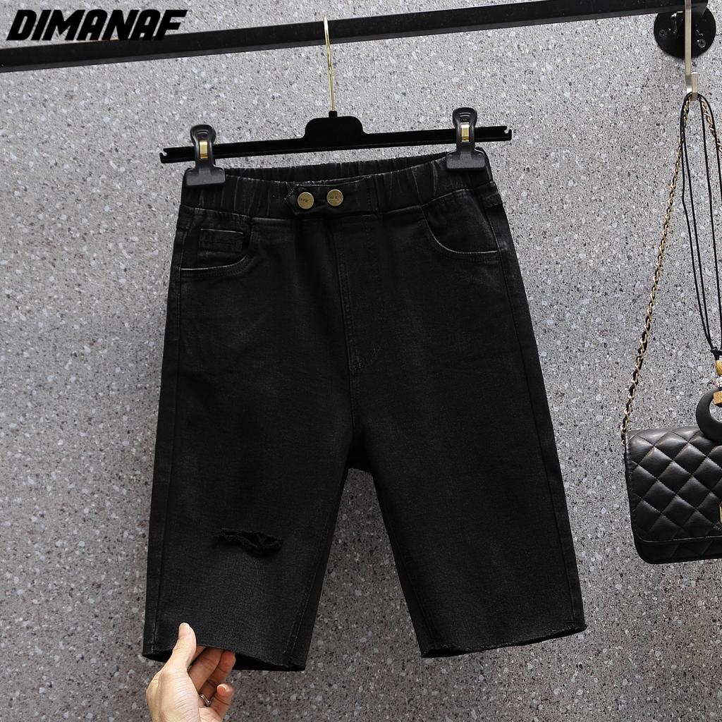 DIMANAF Большие размеры Женские брюки Летние короткие джинсы Джинсы с эластичной резинкой на талии Свободные брюки Базовые шорты с отверстиями и высокой талией