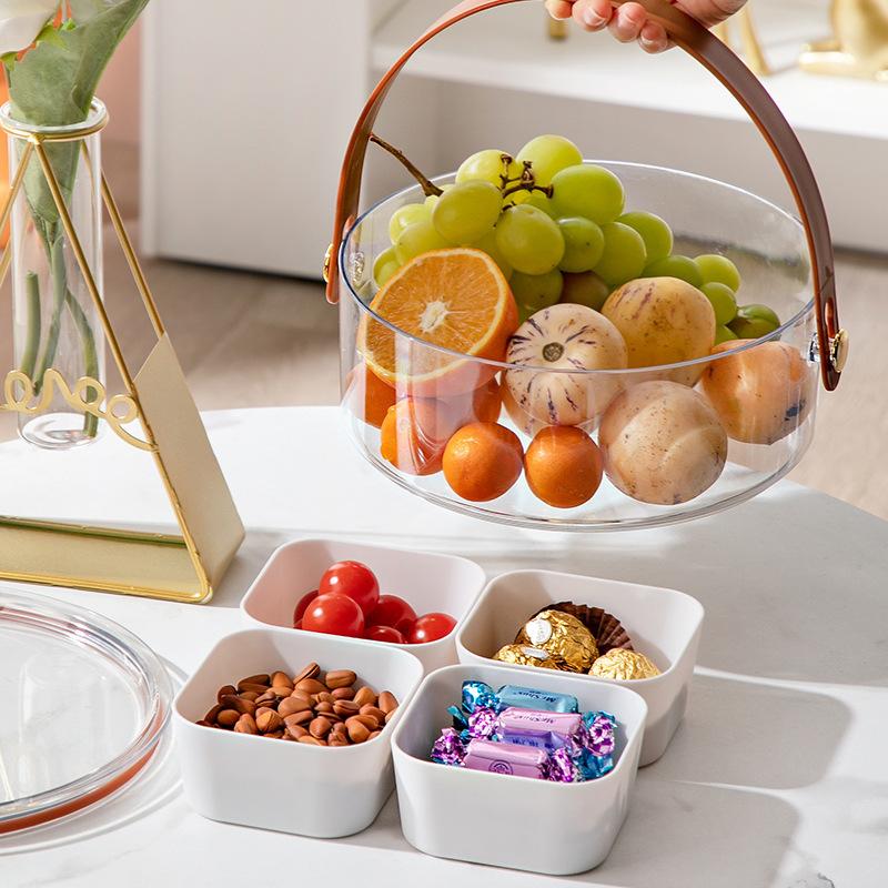 Portable Fruit Tray with Lid Snack Plate Creative Partition Dried Fruit Tray Dessert Candy Tray Fruit Tray Hand Basket Ice Bucket