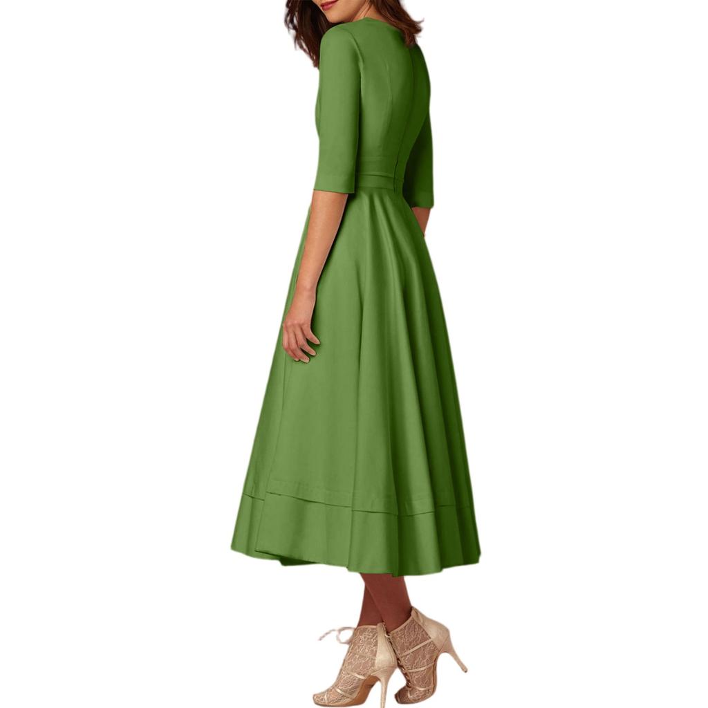 Женское модное платье средней длины со средним рукавом, сексуальное платье с V-образным вырезом