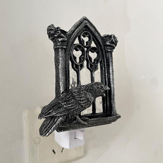 Halloween Crow Night Light Gothic Raven Birds On Church Arch Wall Sconce Light for Halloween Bedside Bedroom Living Room Decor