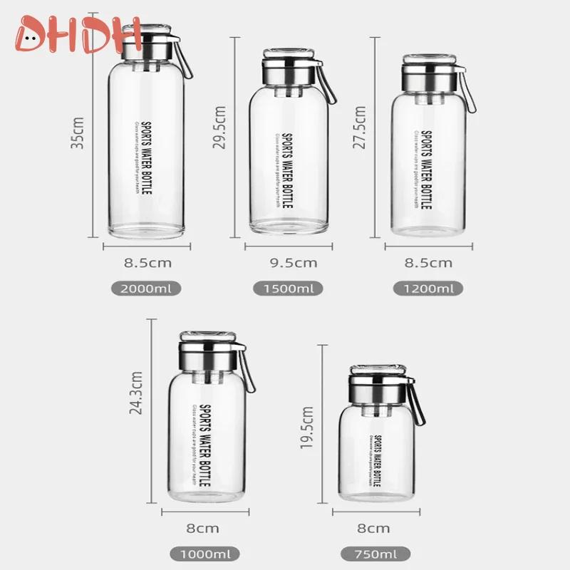 750-2000 мл большая емкость стеклянная бутылка для воды прозрачная чашка для молочного сока для тура на открытом воздухе спорт и путешествия стеклянная бутылка для протечек