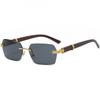 4 Wood Grain Temple Metal Sunglasses Irregular Square Trend Sunglasses For Glasses