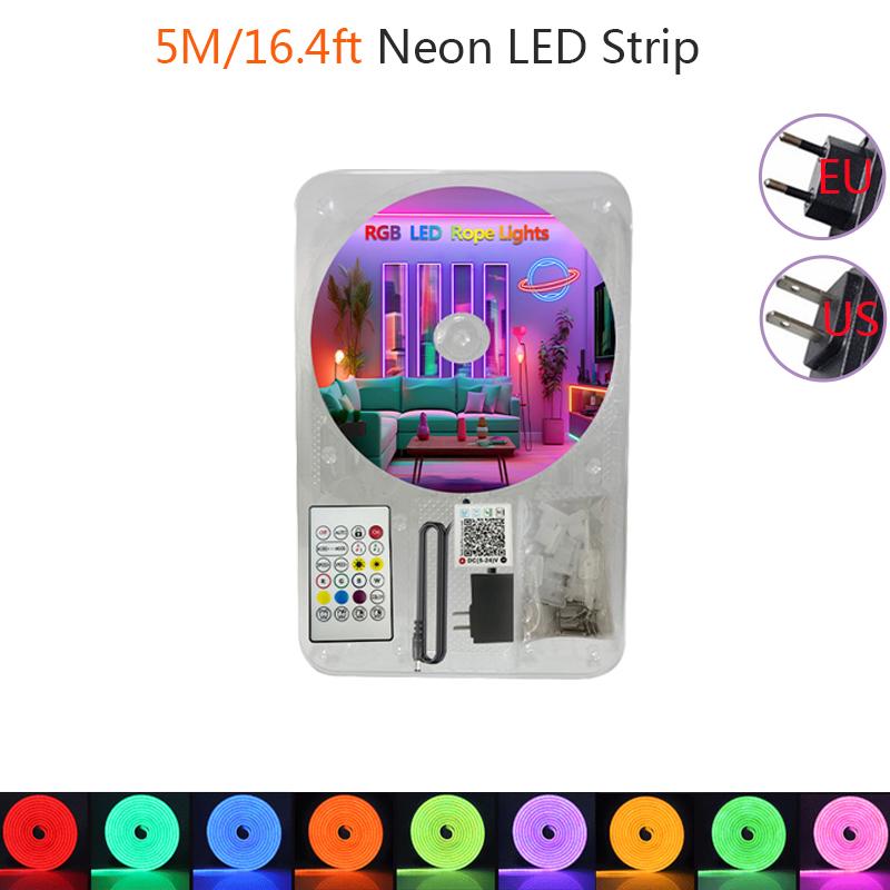 24V Brighter Bluetooth RGB Neon LED Strip 5m-30m Music SYNC Remote Control Waterproof Neon Rope Light for Indoor Outdoor Decor