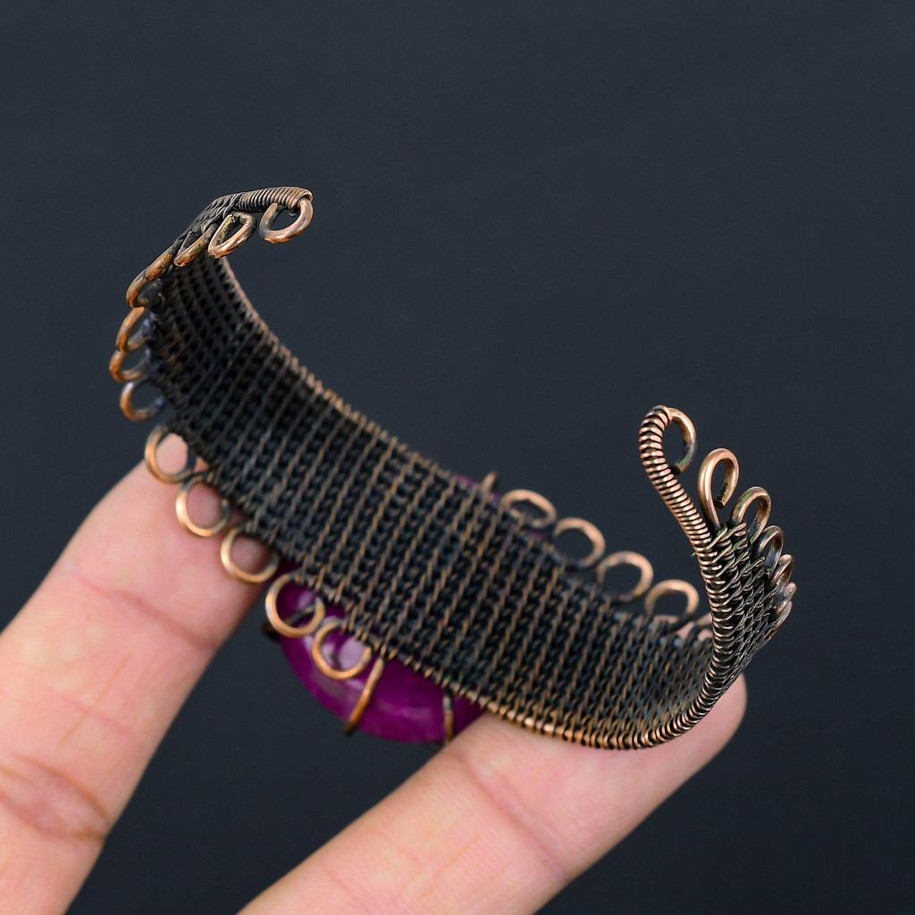 Amazing Red Ruby Gemstone Pure Copper Wire Wrapped Handmade Cuff/ Bangle Jewelry