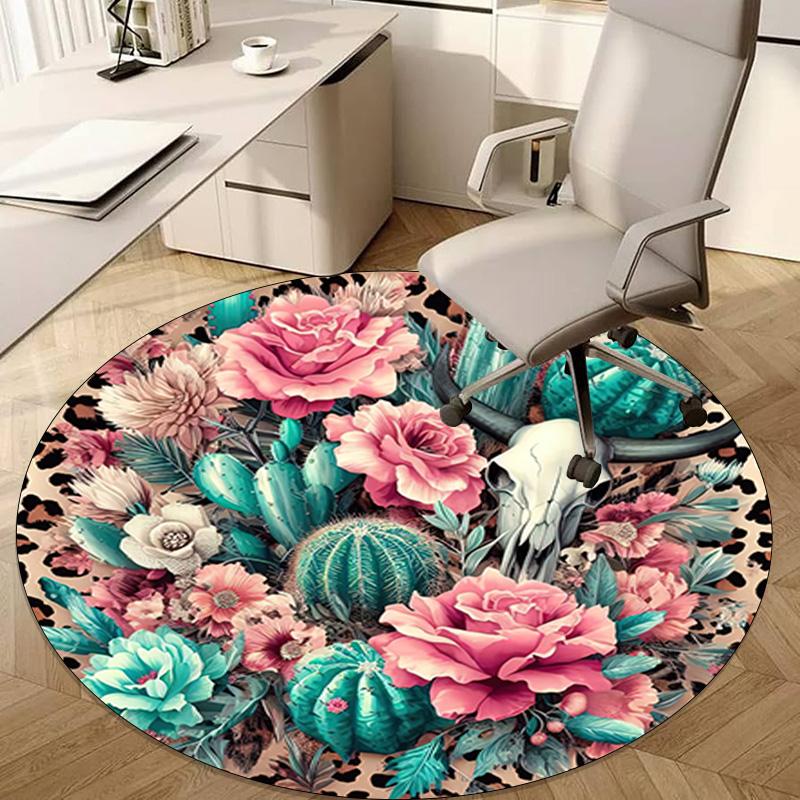 Cow Skull Circular Rug - Office Decorative Carpet For Living Room Bedroom Door Mat Floor Rug Computer Chair Area Rug