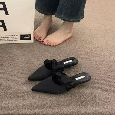 Туфли-лодочки на шпильке с бантом баотоу, полушлепанцы, весна и лето 2025, атласные фиолетовые полушлепанцы, туфли