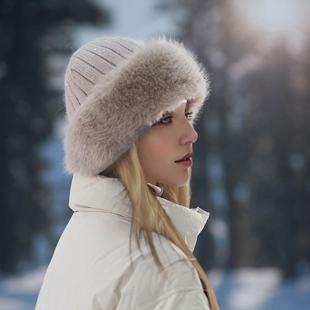 Зимняя плюшевая шапка-бини из искусственного меха норки для женщин, эластичная вязаная шапка-рыбачка с защитой ушей - Шикарный аксессуар для повседневных случаев
